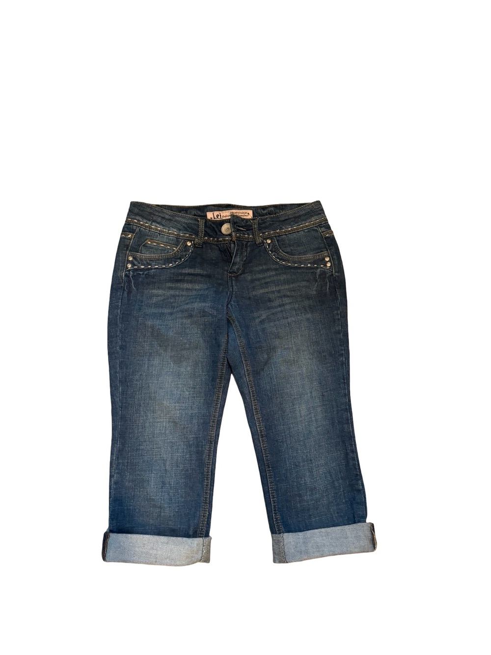 Y2K lei Women's Dark Blue Rolled Cuff capris